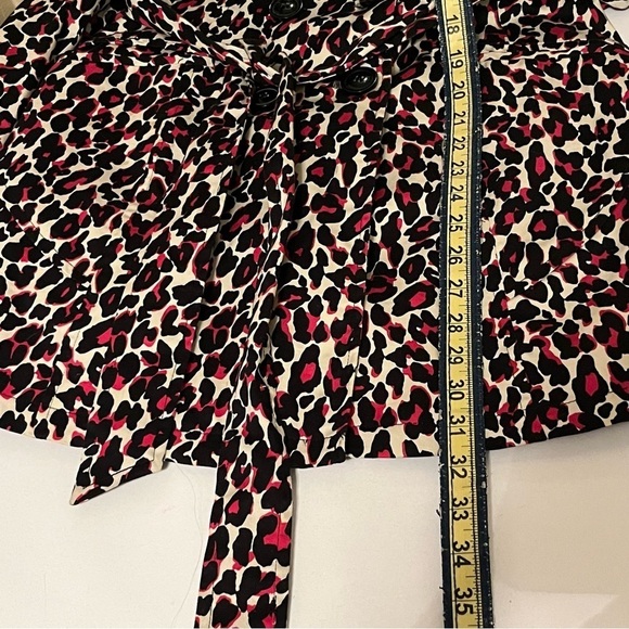 Leopard Animal Print Trenchcoat Rain Jacket Black Pink Small - Picture 6 of 12